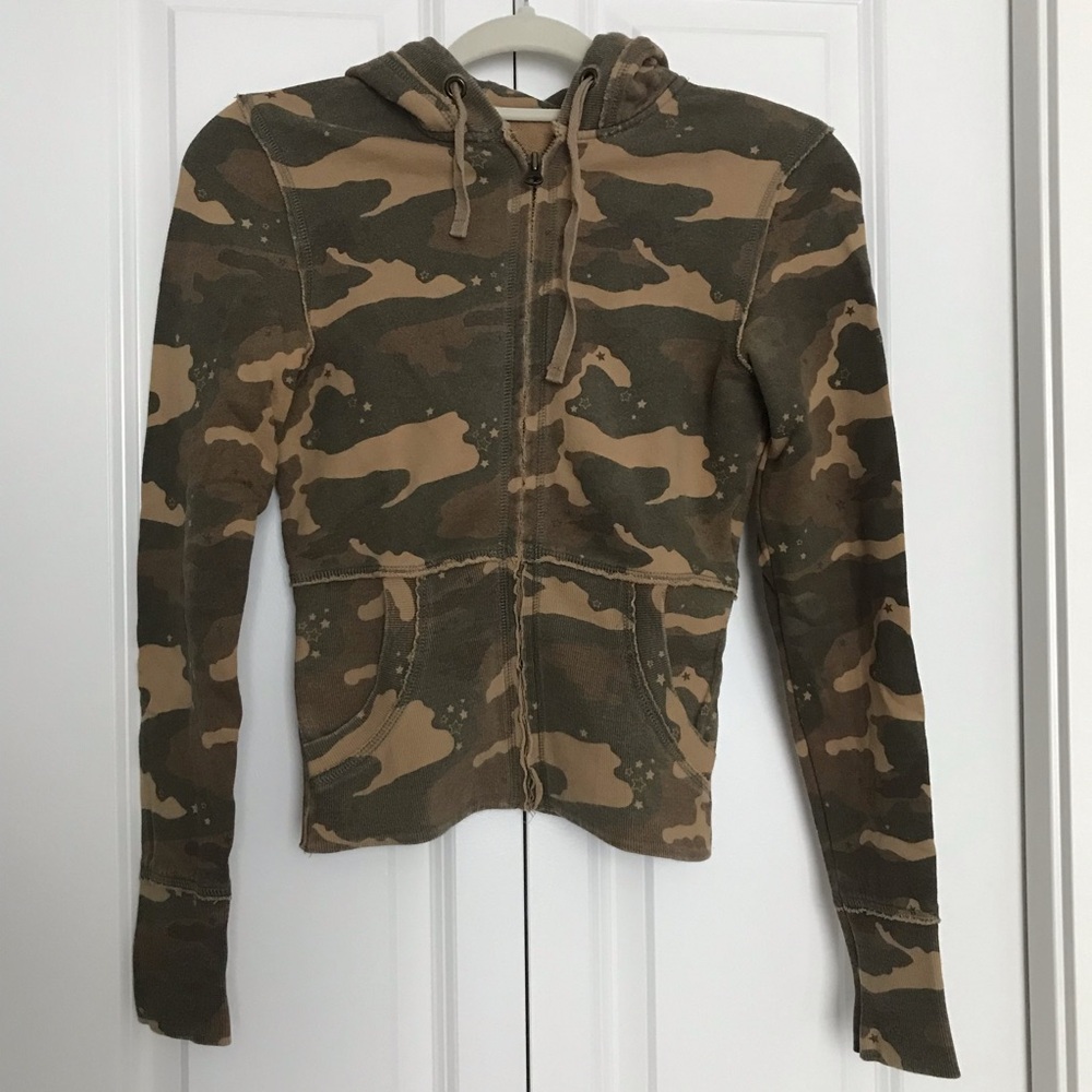 Vintage y2k cropped Camouflage Zip-Up Hoodie in Olive & Tan